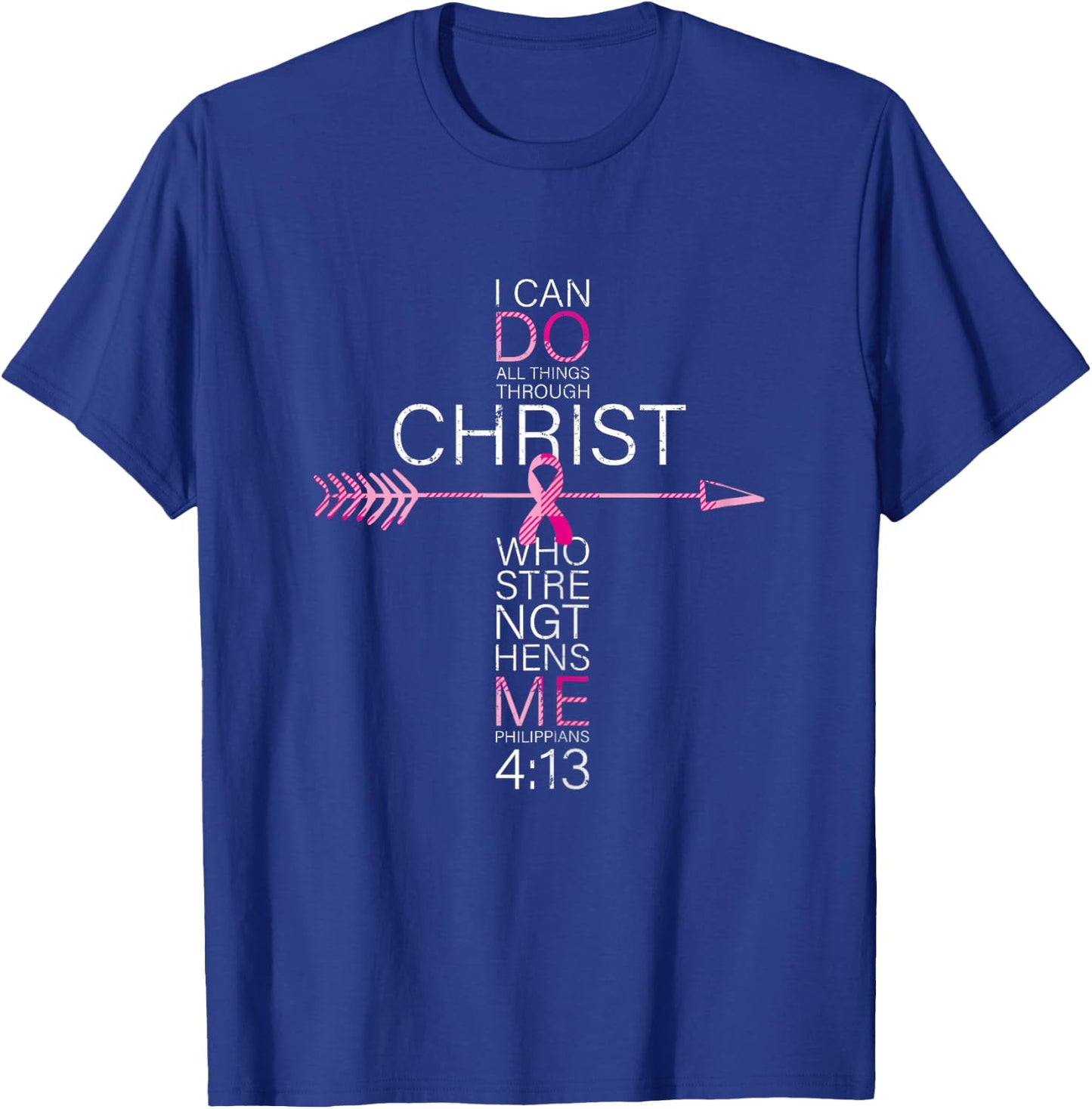 Pink Christian Breast Cancer Cross Religious Bible Verse T-Shirt - T-Shirt | Royal