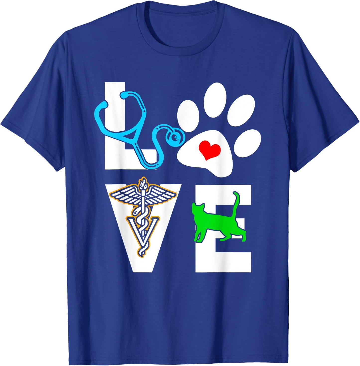 Love With Paw Print Stethoscope Veterinary Medicine T-Shirt - T-Shirt | Royal