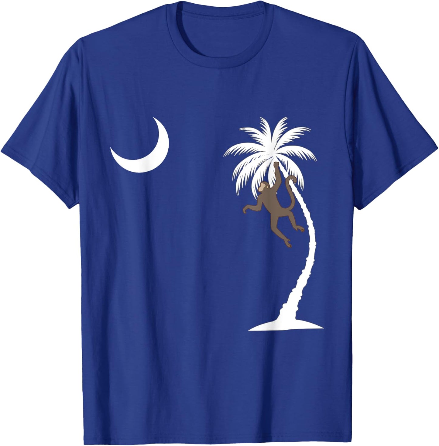 Monkey in a Palm Tree looking at a crescent moon SC Flag T-Shirt - T-Shirt | Royal