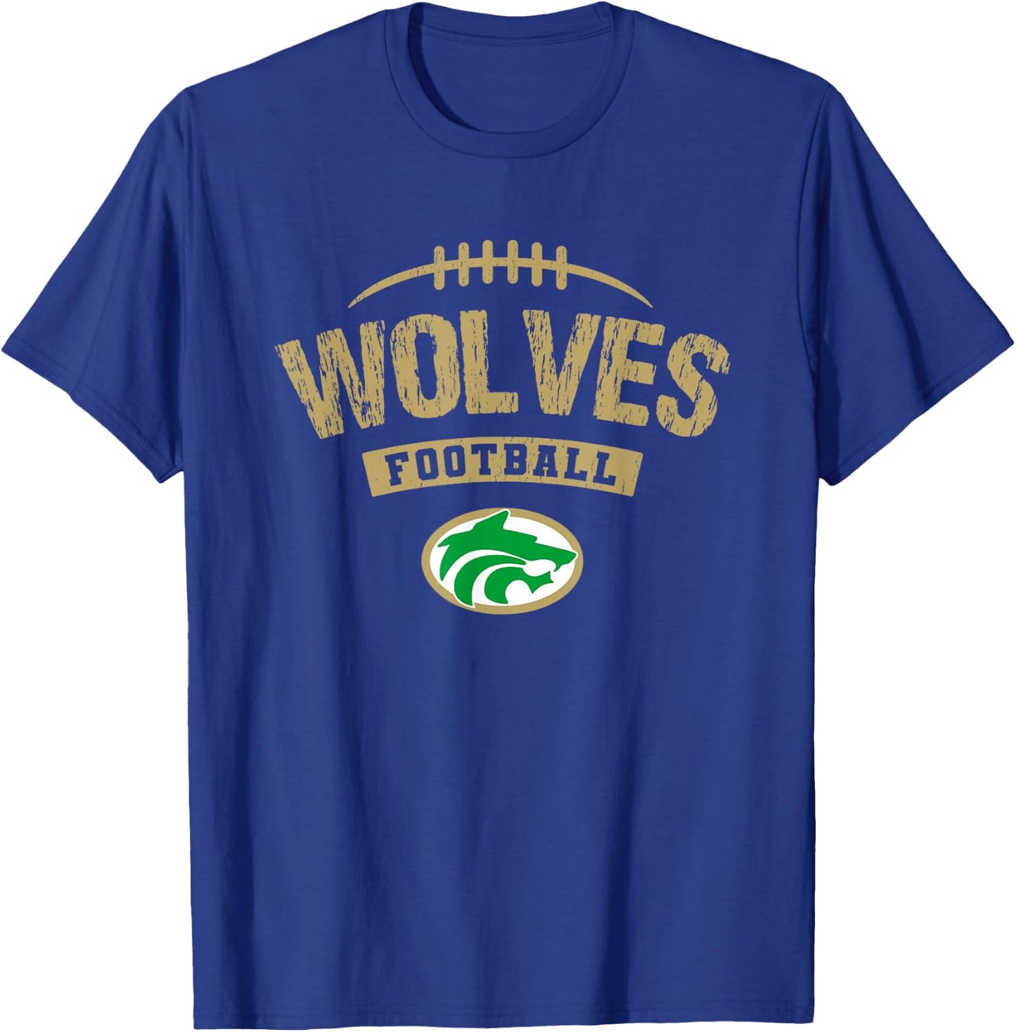 Buford Wolves Logo Football Distressed HS T-Shirt - T-Shirt | Royal