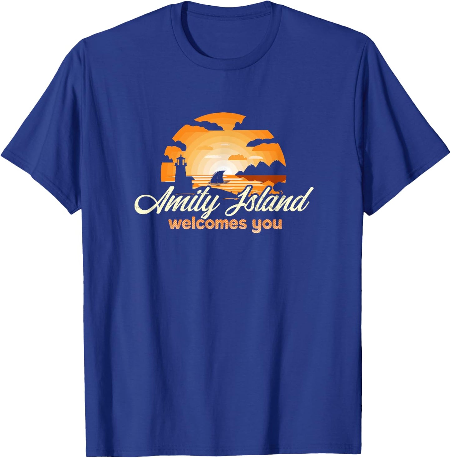 Amity Island Welcomes You Sunset Funny Shark T-Shirt - T-Shirt | Royal