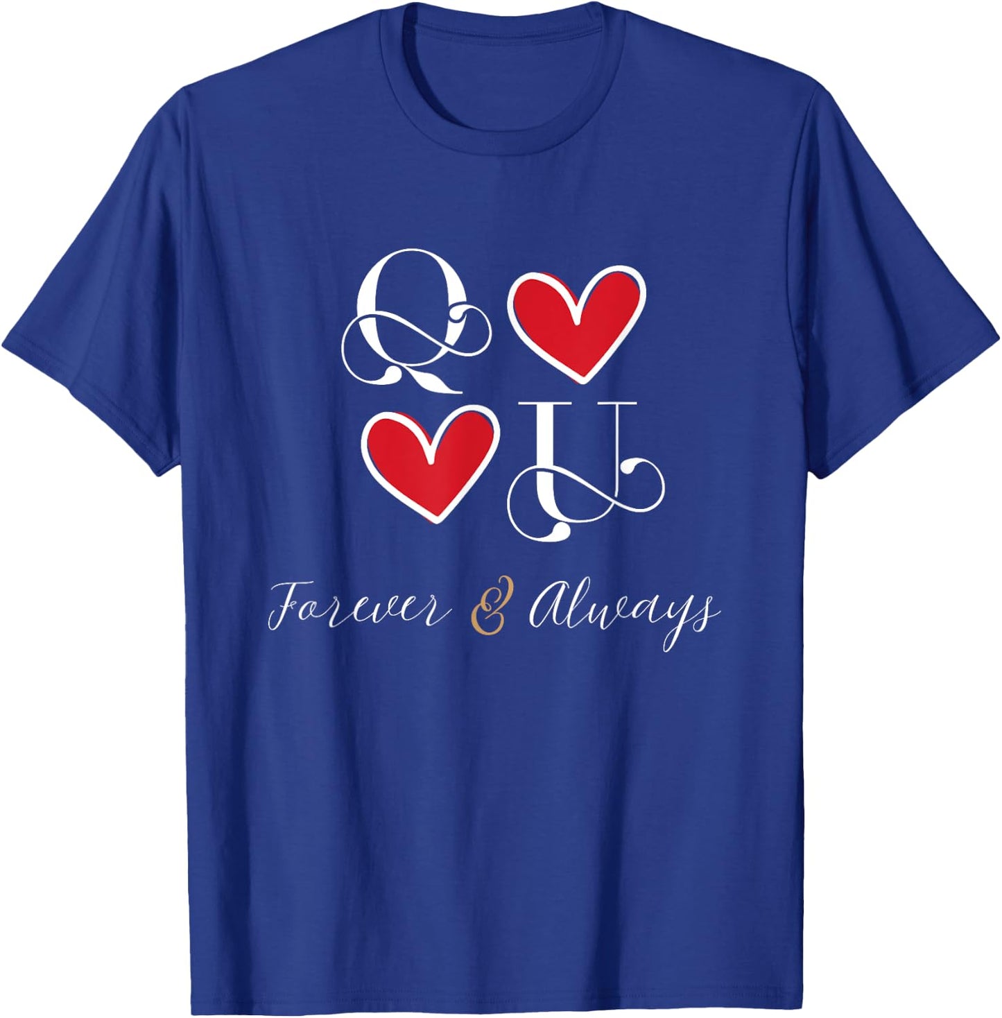 Q&U Couple Initials, Dating, Wedding, Anniversary, Matching T-Shirt - T-Shirt | Royal