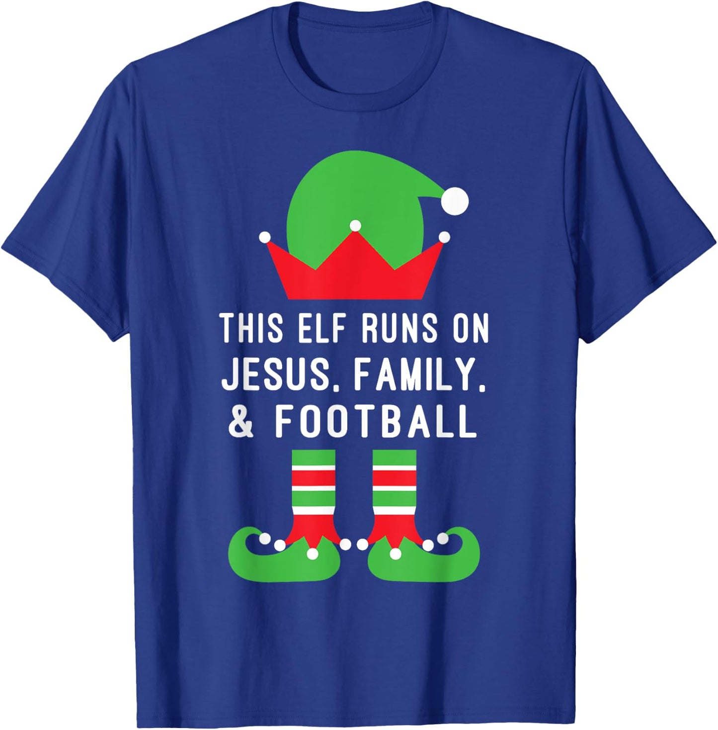 This Elf Runs On Jesus,Family, Football Christian Christmas T-Shirt - T-Shirt | Royal