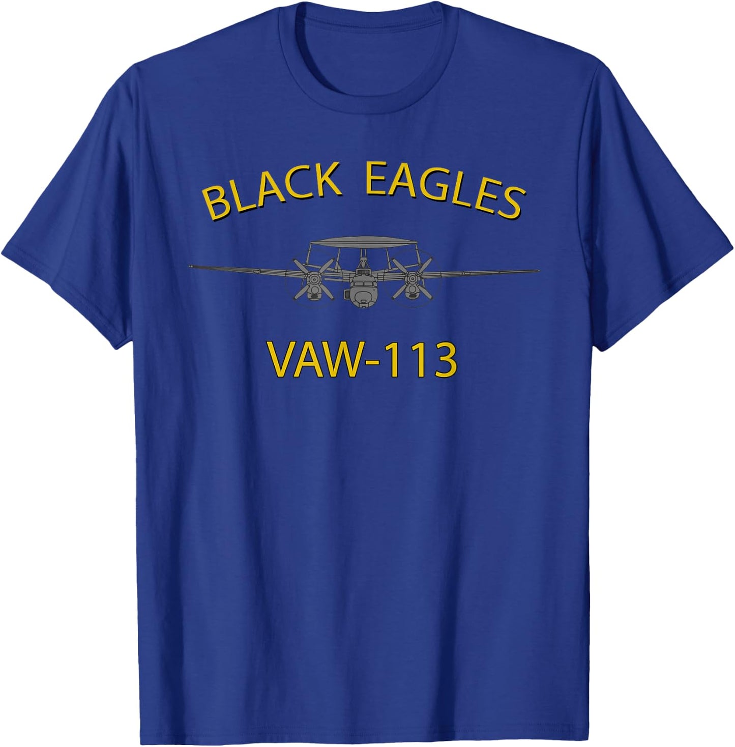 VAW-113 "Black Eagles" Squadron E-2 Hawkeye T-Shirt - T-Shirt | Royal