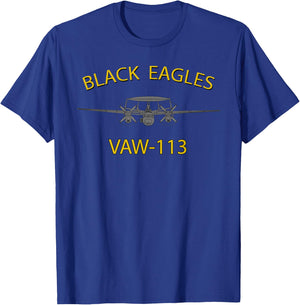VAW-113 "Black Eagles" Squadron E-2 Hawkeye T-Shirt - T-Shirt | Royal