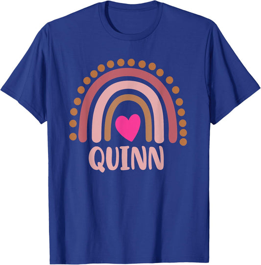 Quinn Name Cute Personalized Heart Love Rainbow T-Shirt - T-Shirt | Royal