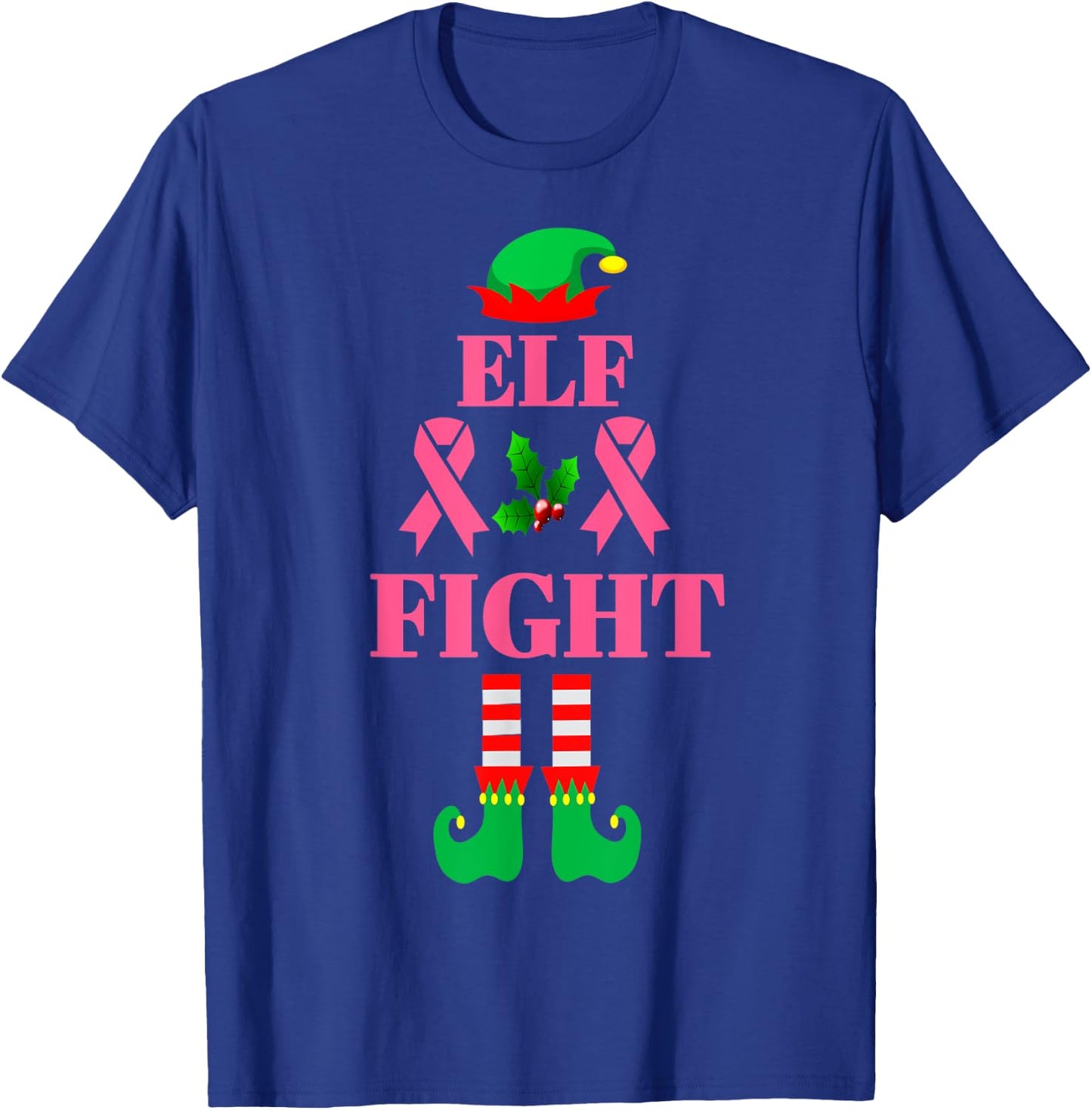 Fight Breast Cancer Elf Matching Family Group Christmas T-Shirt - T-Shirt | Royal