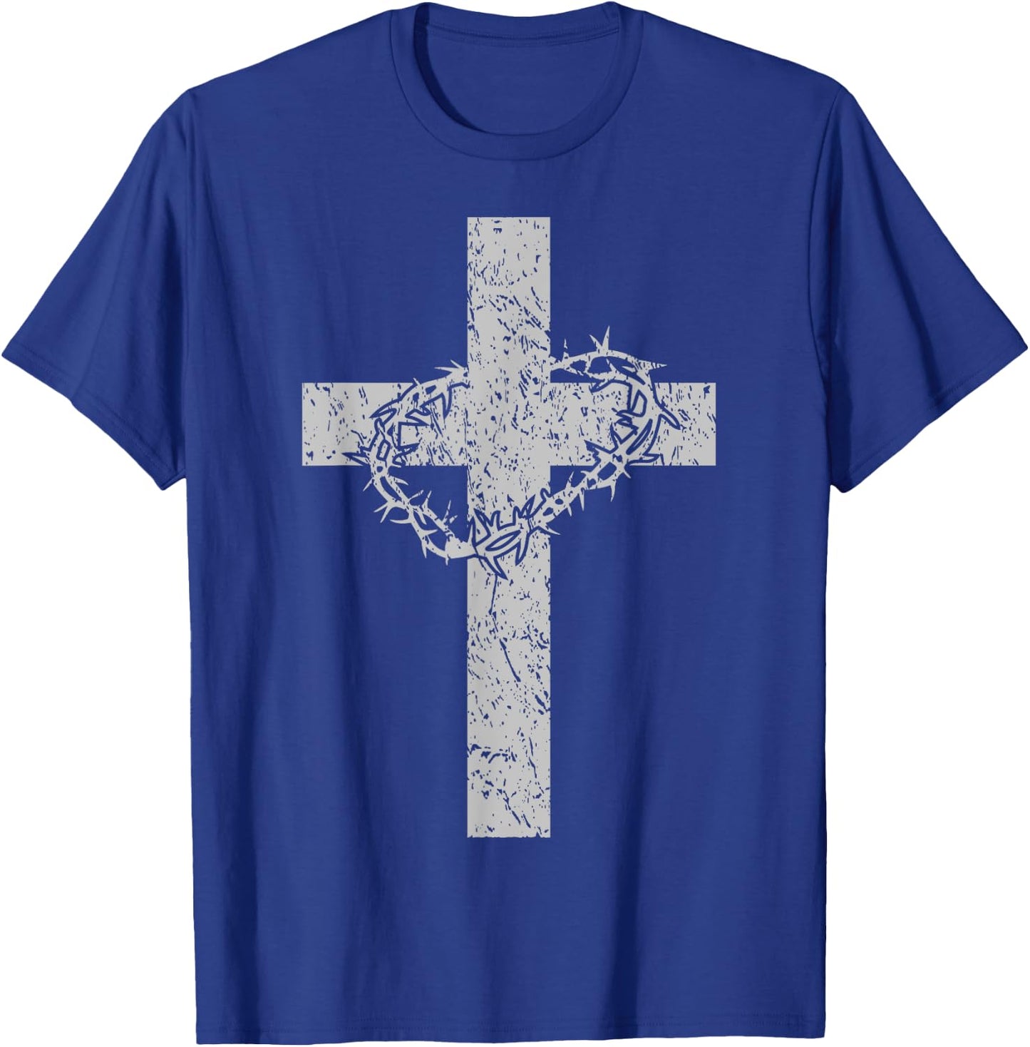 Vintage Distressed Cross & Crown of Thorns Christian T-Shirt - T-Shirt | Royal