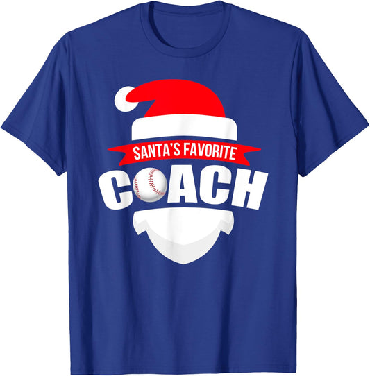 Santa's Favorite Baseball Coach Funny Christmas T-Shirt - T-Shirt | Royal