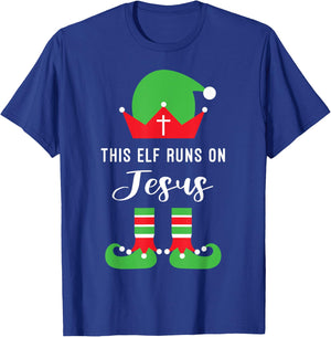 This Elf Runs On Jesus Christian Religious Christmas T-Shirt - T-Shirt | Royal