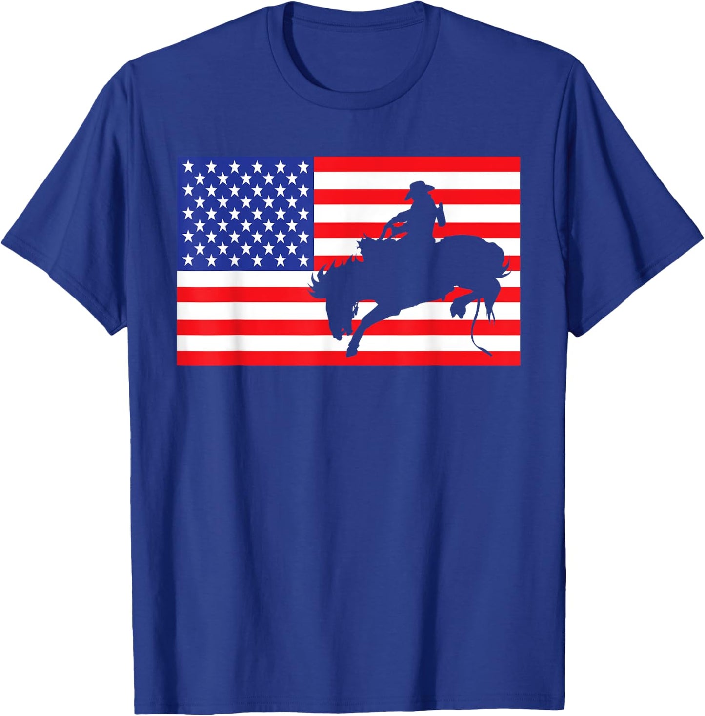 Rodeo USA American Flag Bull Rider Cow Cowboys 4th Of July T-Shirt - T-Shirt | Royal