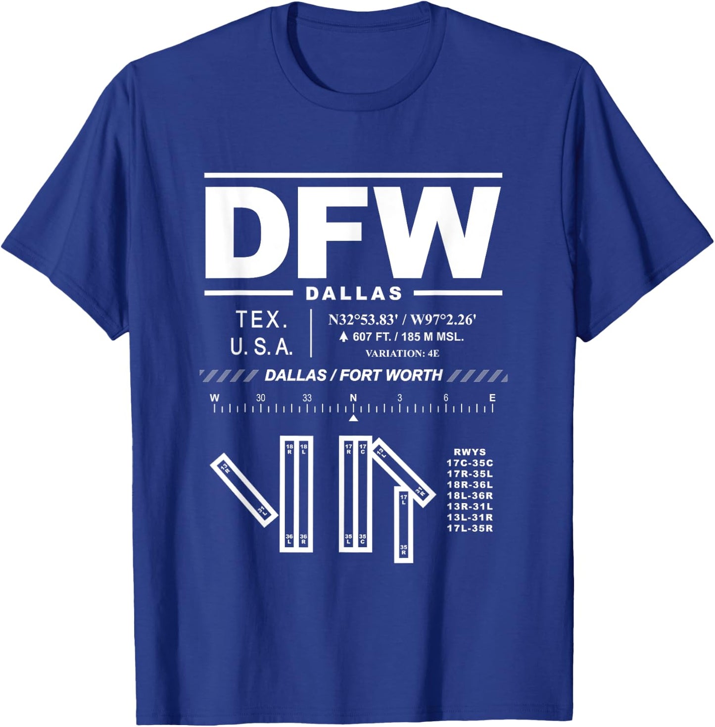 Dallas Fort Worth International Airport Texas DFW T-Shirt - T-Shirt | Royal