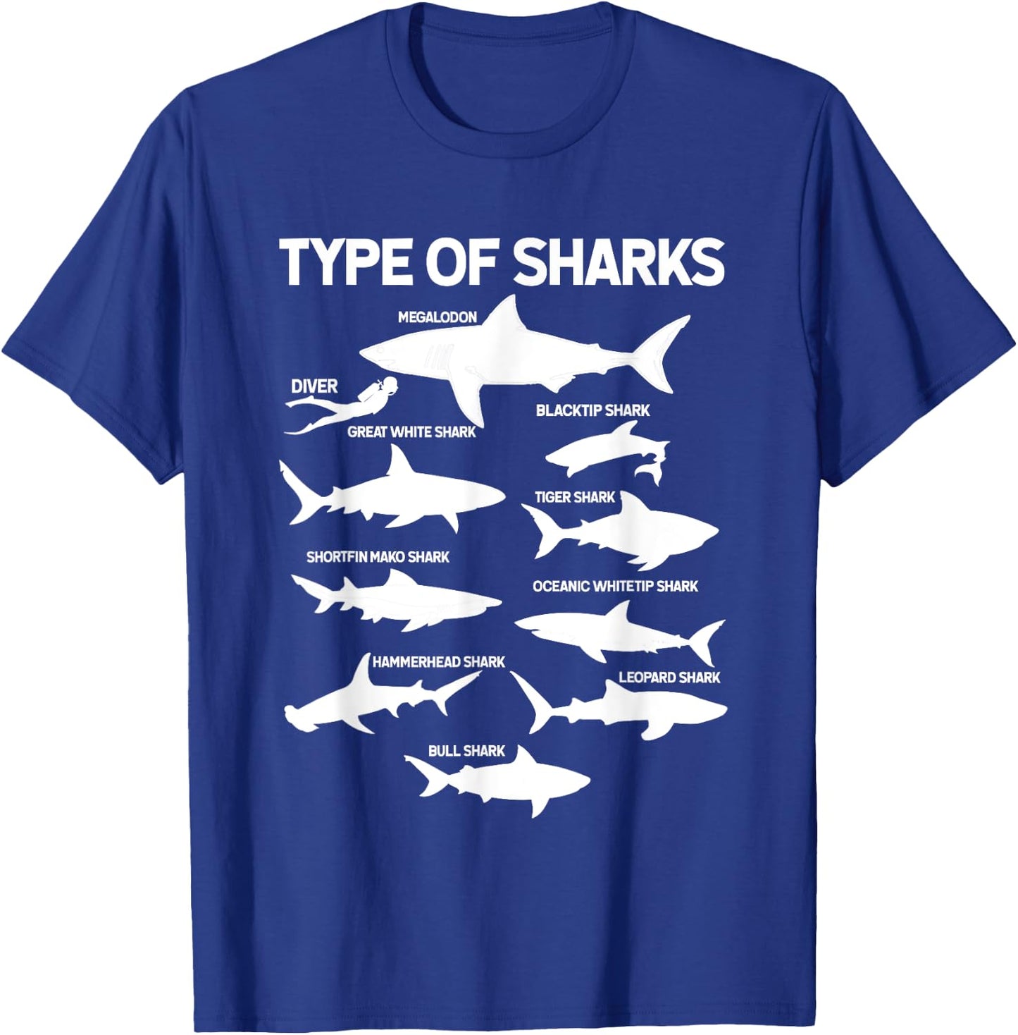 9 Types Of Sharks Ocean Sea Shark Lovers Gifts Women T-Shirt - T-Shirt | Royal