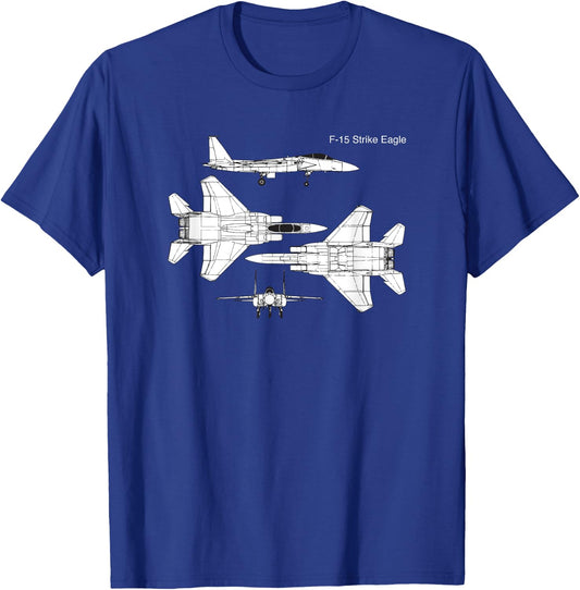F-15 Strike Eagle Military Aircraft Graphic Design T-Shirt - T-Shirt | Royal