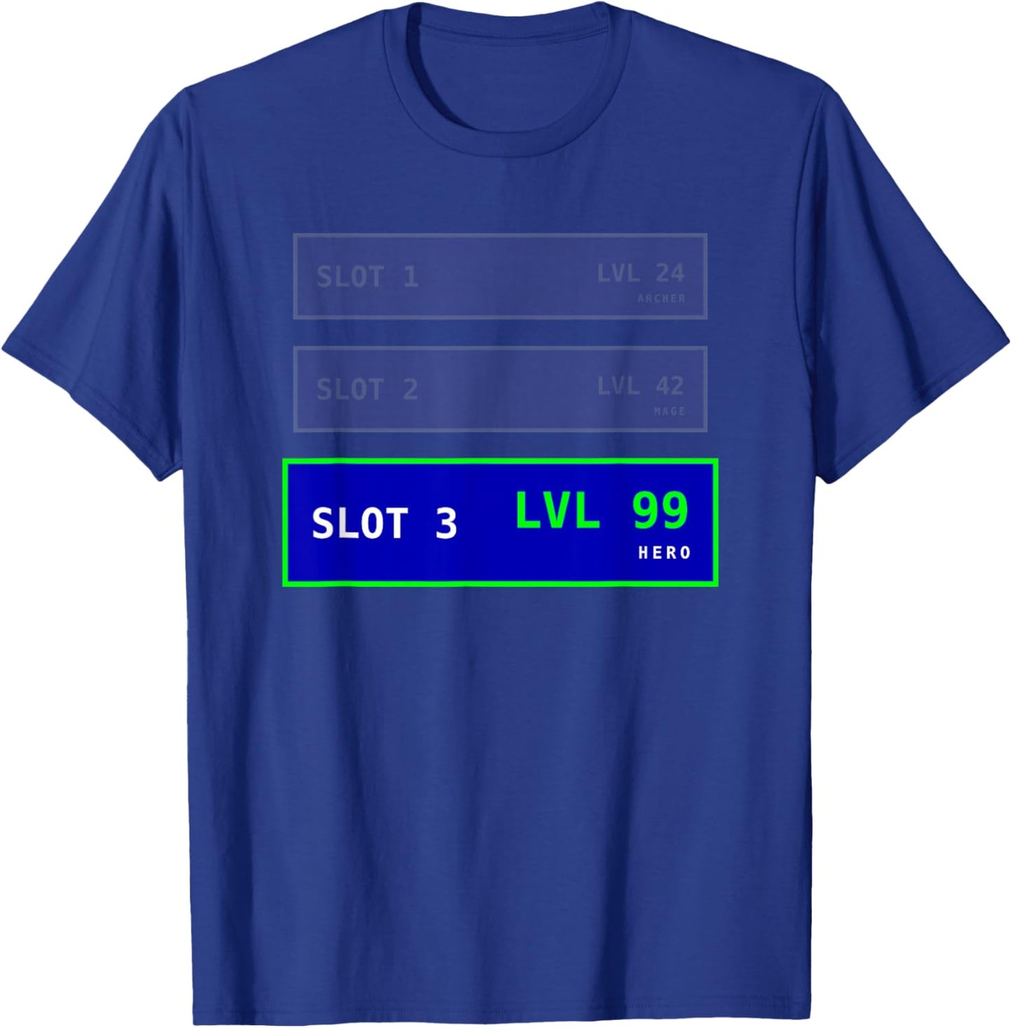 Retro RPG Save Slot Graphic - LVL 99 Hero Character Visual T-Shirt - T-Shirt | Royal