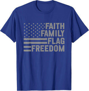 Faith Family Flag Freedom USA America Patriotic Christian T-Shirt - T-Shirt | Royal