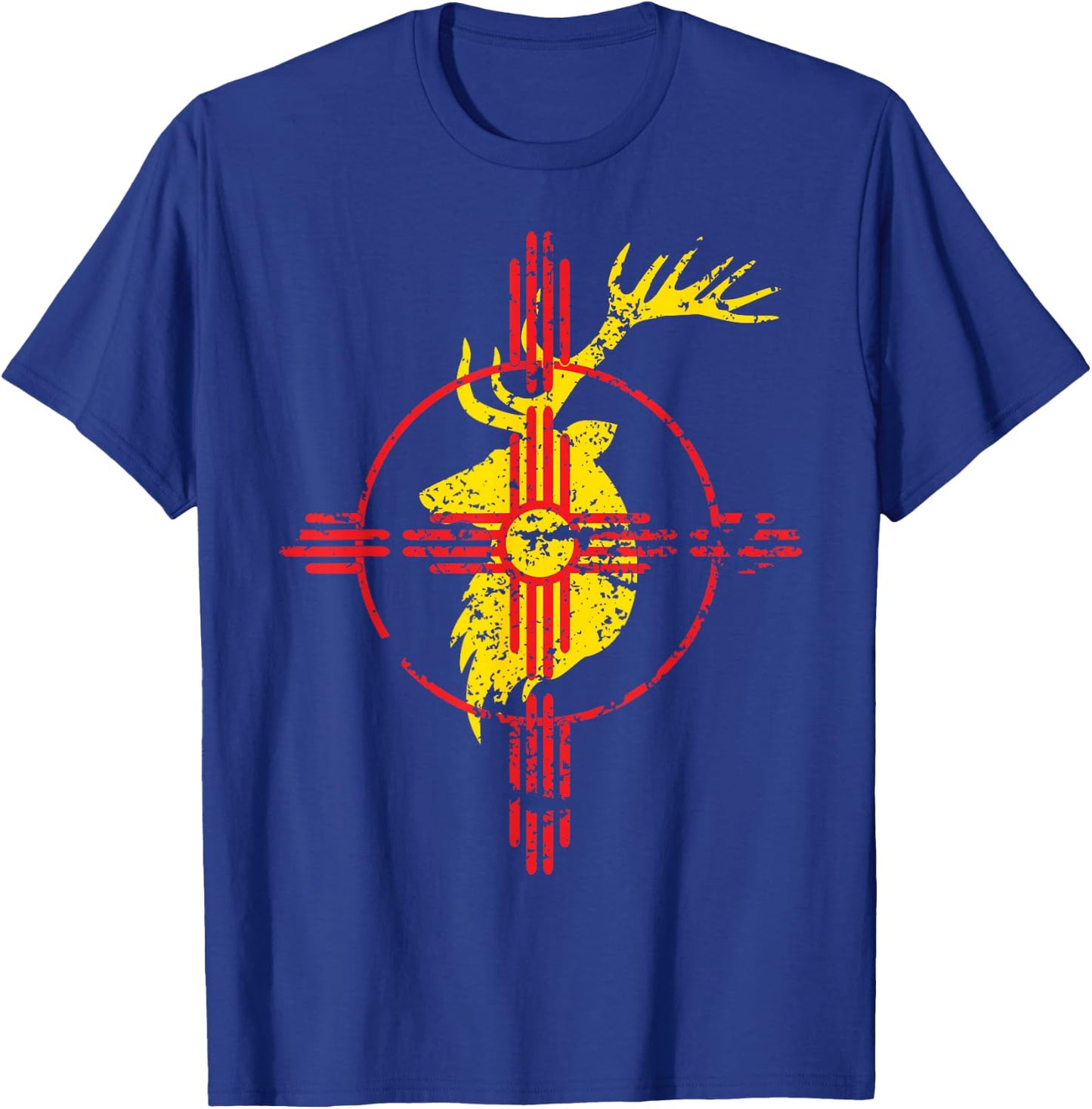 New Mexico State Flag Elk Hunting Zia Symbol Design T-Shirt - T-Shirt | Royal