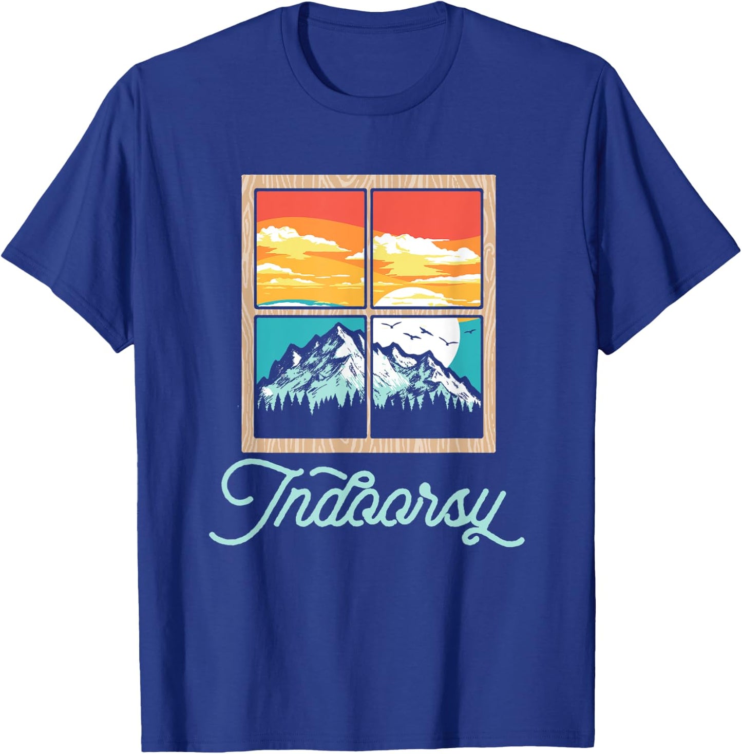 Indoorsy View from the Inside Funny Nature Window Graphic T-Shirt - T-Shirt | Royal