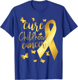 Cure Childhood Cancer with Gold Ribbon T-Shirt - T-Shirt | Royal