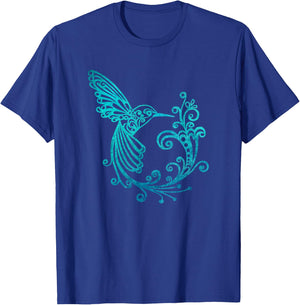 Blue Watercolor Stylized Hummingbird Bird Graphic T-Shirt - T-Shirt | Royal