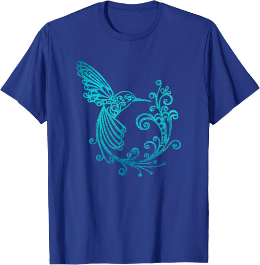 Blue Watercolor Stylized Hummingbird Bird Graphic T-Shirt - T-Shirt | Royal