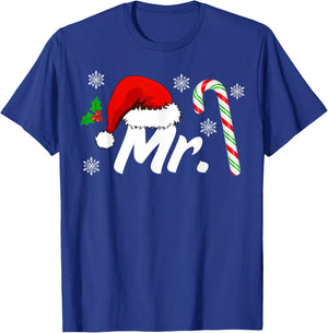 Mr And Mrs Santa Hat Couples Matching Christmas His And Her T-Shirt - T-Shirt | Royal