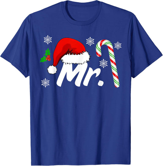 Mr And Mrs Santa Hat Couples Matching Christmas His And Her T-Shirt - T-Shirt | Royal