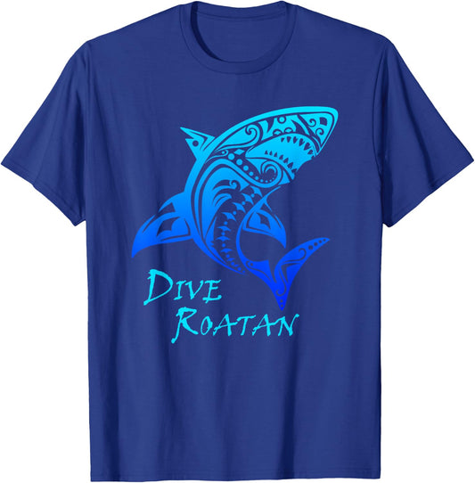 Dive Roatan, Honduras Vintage Tribal Shark Vacation Gift T-Shirt - T-Shirt | Royal