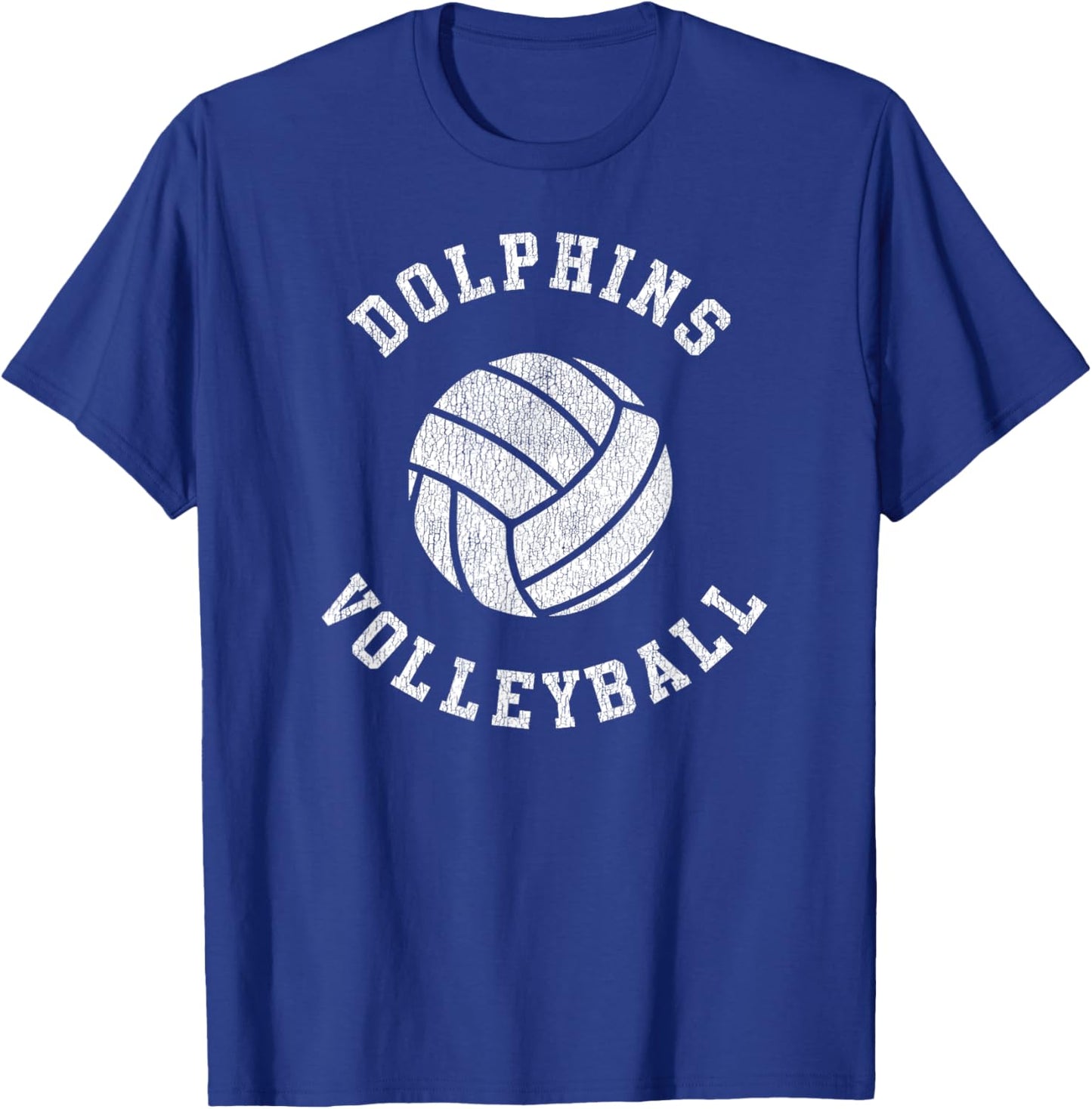 Dolphins Volleyball Retro Distressed Team VB Graphic T-Shirt - T-Shirt | Royal