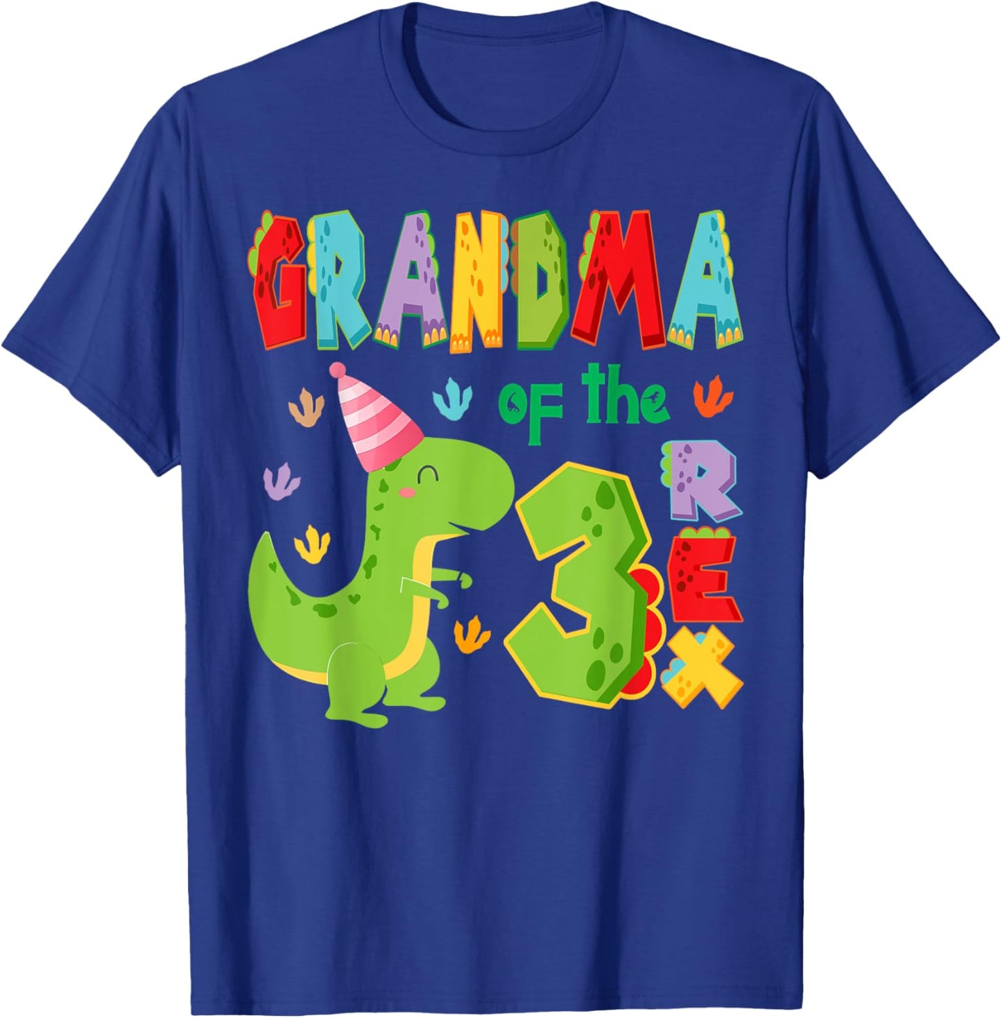 Grandma of The Three Rex Birthday Boy 3Rd Bday Dinosaur T-Shirt - T-Shirt | Royal