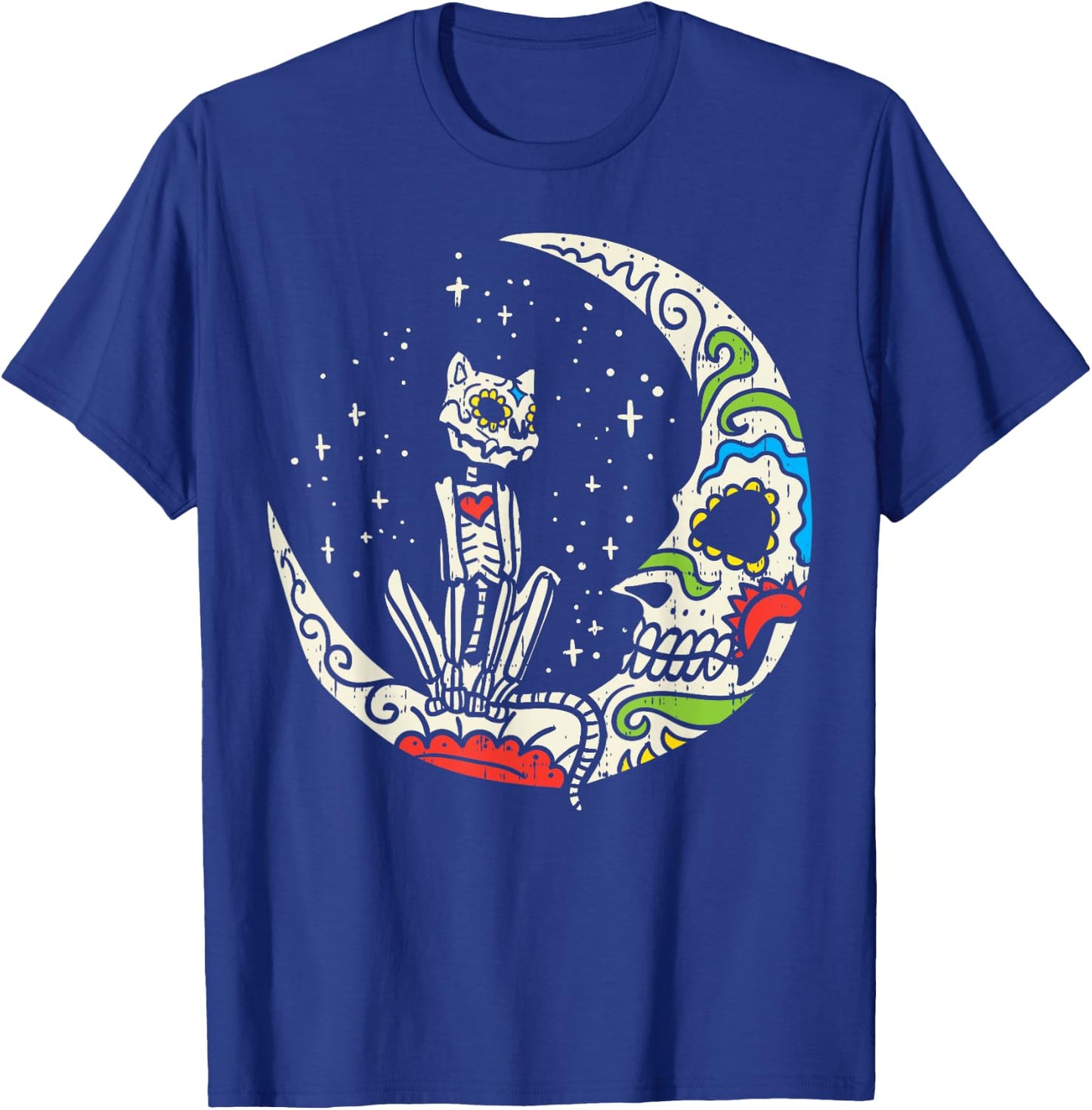 Sugar Skull Cat Moon Dia De Los Muertos Halloween Costume T-Shirt - T-Shirt | Royal