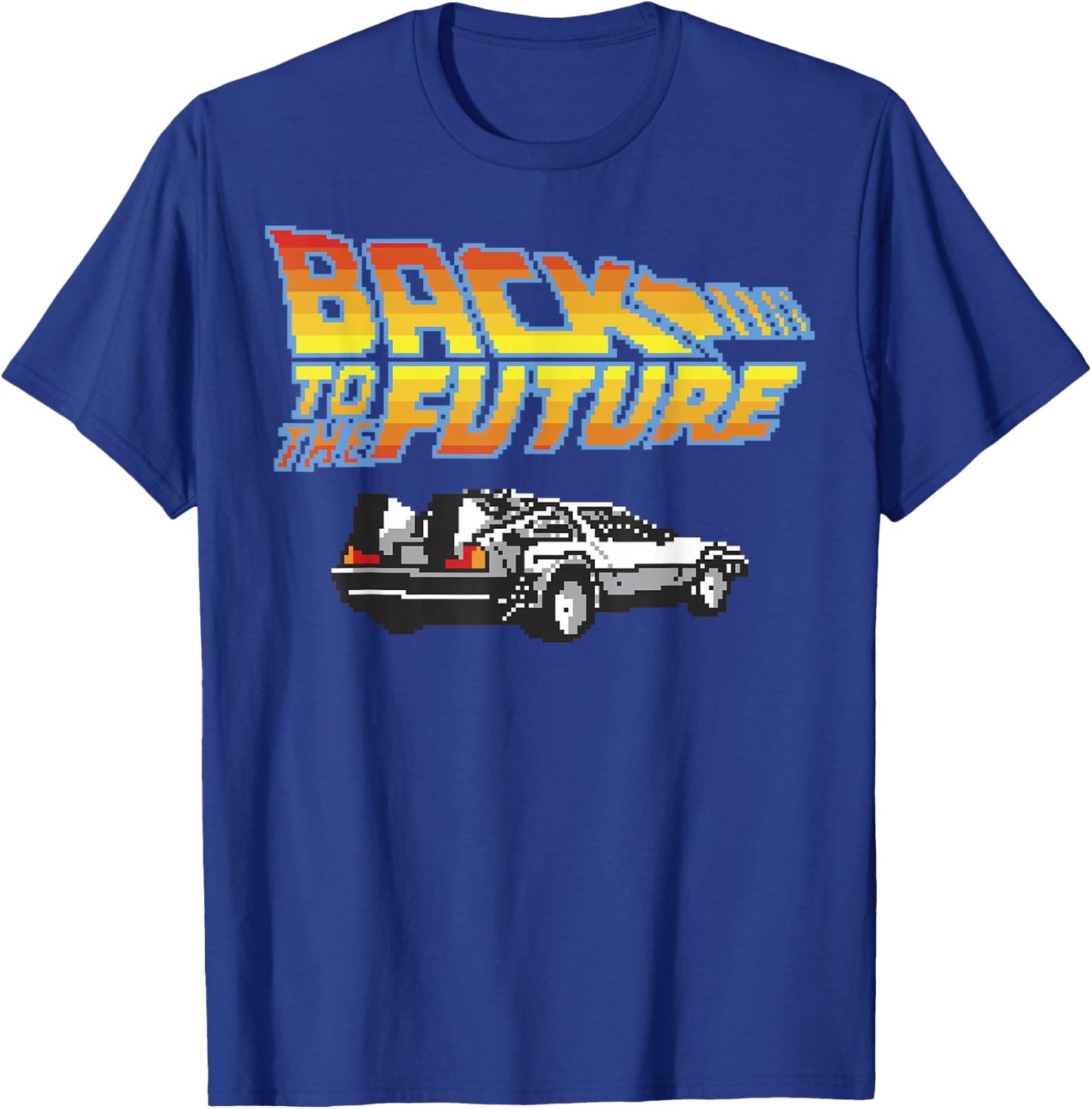 Back to The Future 8-Bit Delorean Logo Graphic T-Shirt - T-Shirt | Royal