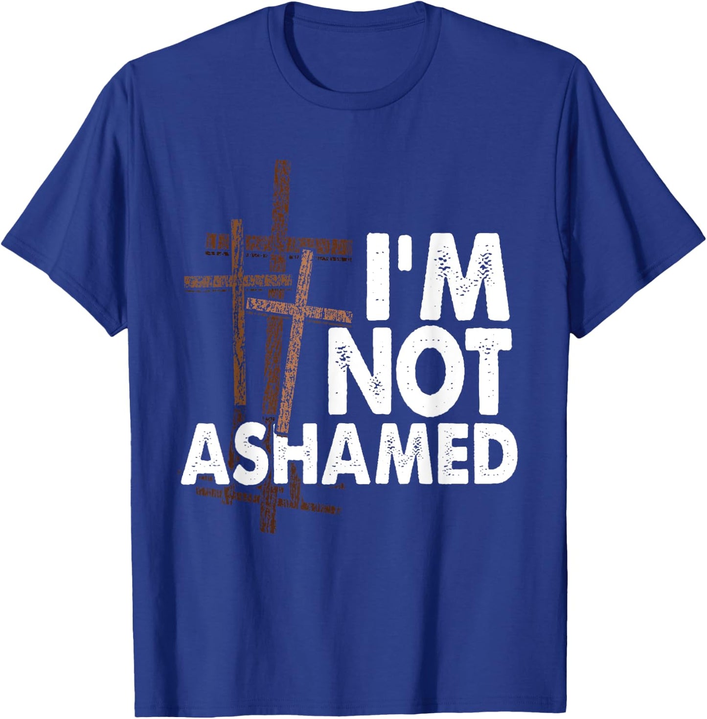 I'm Not Ashamed Shirt with Crosses Graphic- Distressed Print T-Shirt - T-Shirt | Royal