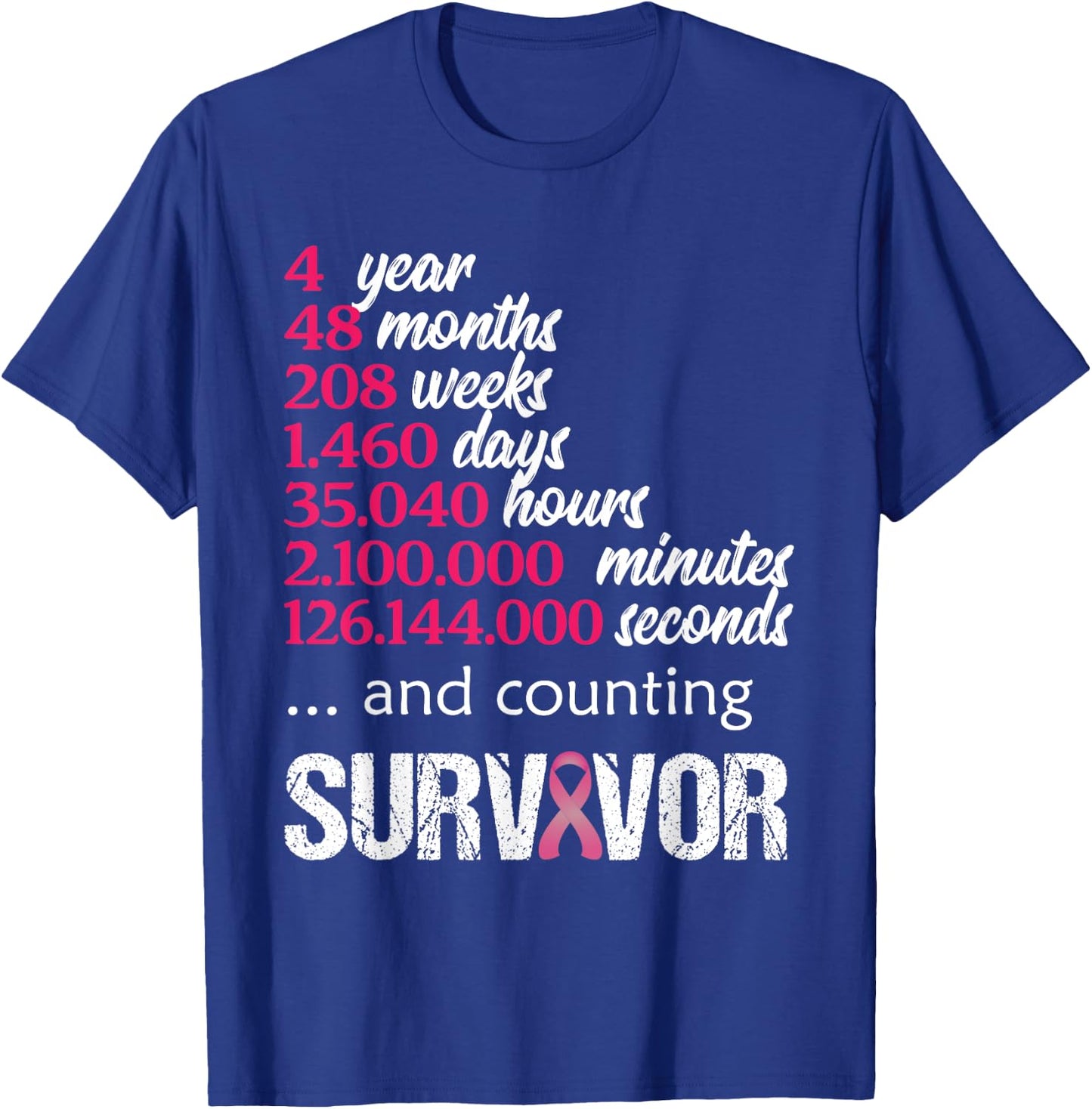 Four 4 Year Survivor Breast Cancer Shirt Awareness Gift 2018 T-Shirt - T-Shirt | Royal