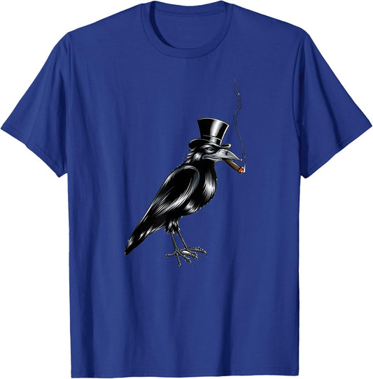 Black Crow Top Hat Smoking Cigar Graphic Art T-Shirt - T-Shirt | Royal