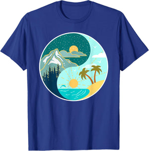 Ying Yang Mountains and Beach Landscape design Men Women Kids T-Shirt - T-Shirt | Royal