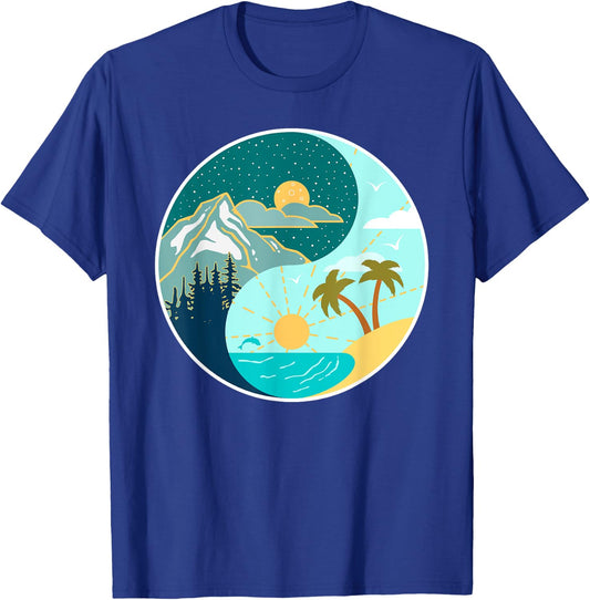 Ying Yang Mountains and Beach Landscape design Men Women Kids T-Shirt - T-Shirt | Royal