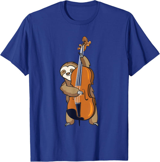 Jazz Sloth Playing Upright Bass T Shirt Cool Musician Gifts T-Shirt - T-Shirt | Royal