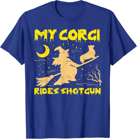 My Corgi Witch Funny Halloween Costume Dog Owner T-Shirt - T-Shirt | Royal