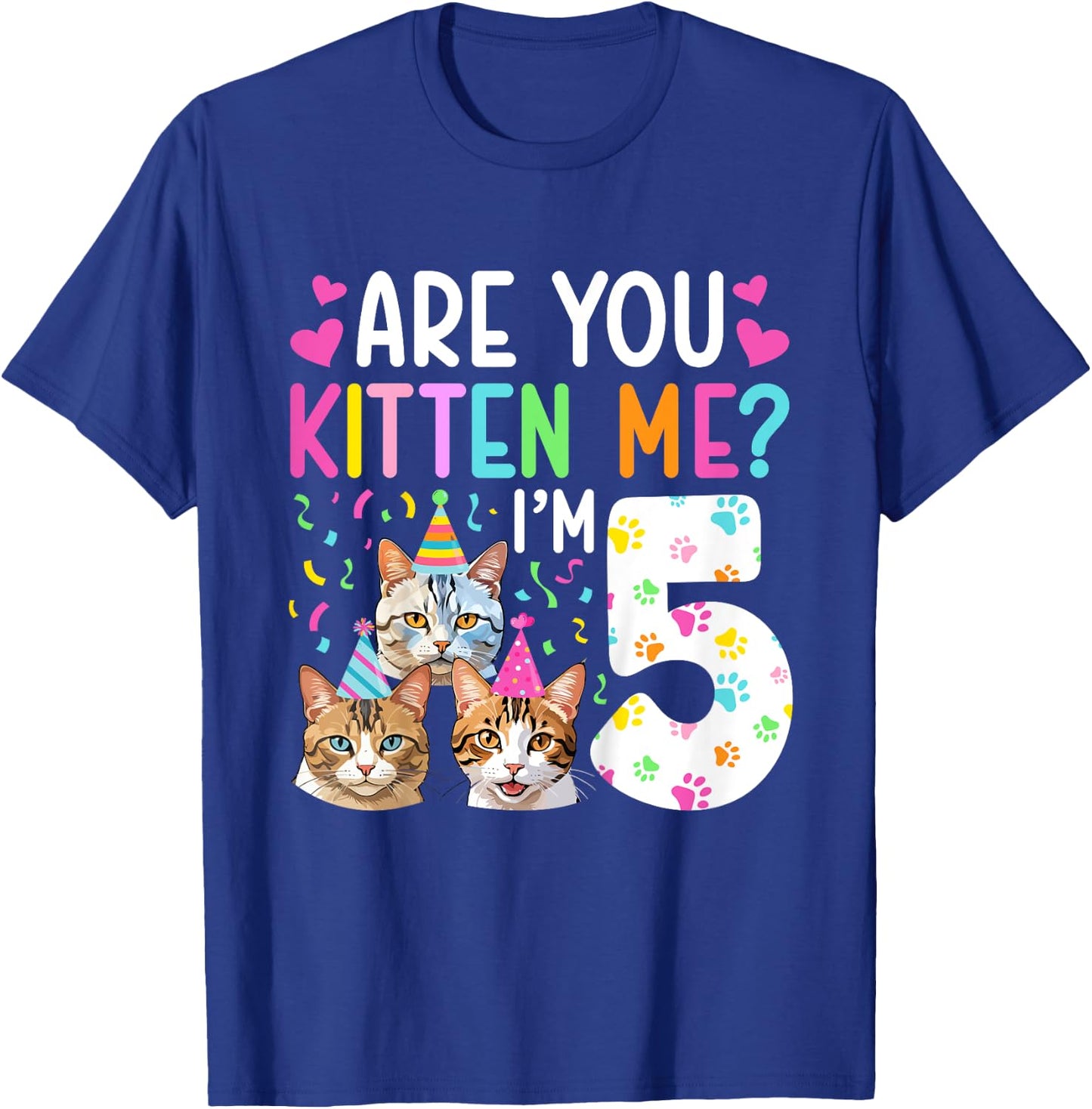 5th Cat Birthday Party 5 Year Old Girl Kitten Birthday T-Shirt - T-Shirt | Royal