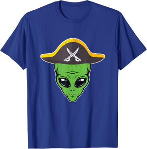 Alien Pirate Hat Funny Halloween Gift Outer Space Lover T-Shirt - T-Shirt | Royal