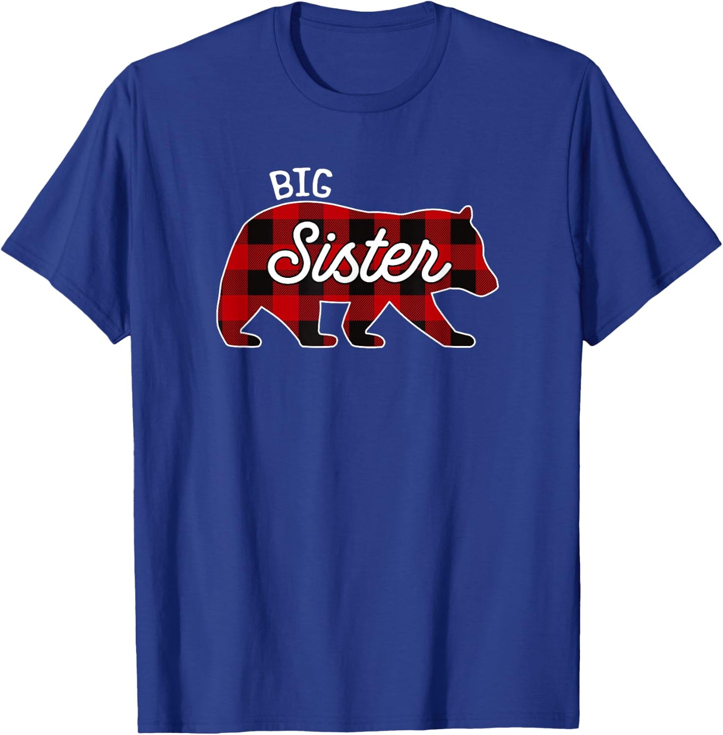 Big Sister Bear Red Buffalo Plaid Matching Family T-Shirt - T-Shirt | Royal