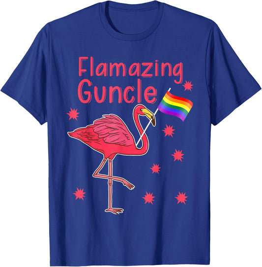 Gay Uncle Flamazing Guncle Flamingo Rainbow Pride Flag Gift T-Shirt - T-Shirt | Royal