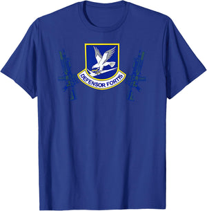 Military Squadron USAF Defensor Fortis Air Force Security Forces Black Modern Letter Print T-Shirt - T-Shirt | Royal