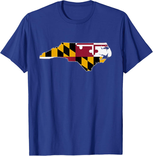 NORTH CAROLINA STATE MAP MARYLAND MD Flag Roots Men Women T-Shirt - T-Shirt | Royal