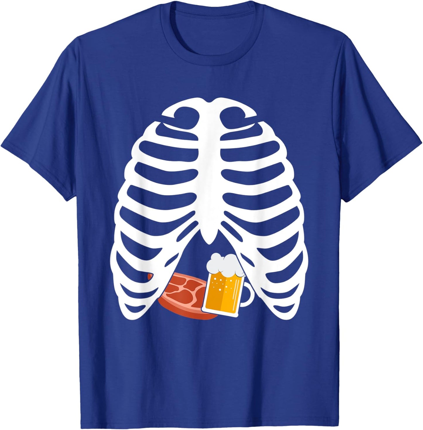 Halloween Funny Beer & Steak Costume Skeleton Rib Cage Gifts T-Shirt - T-Shirt | Royal