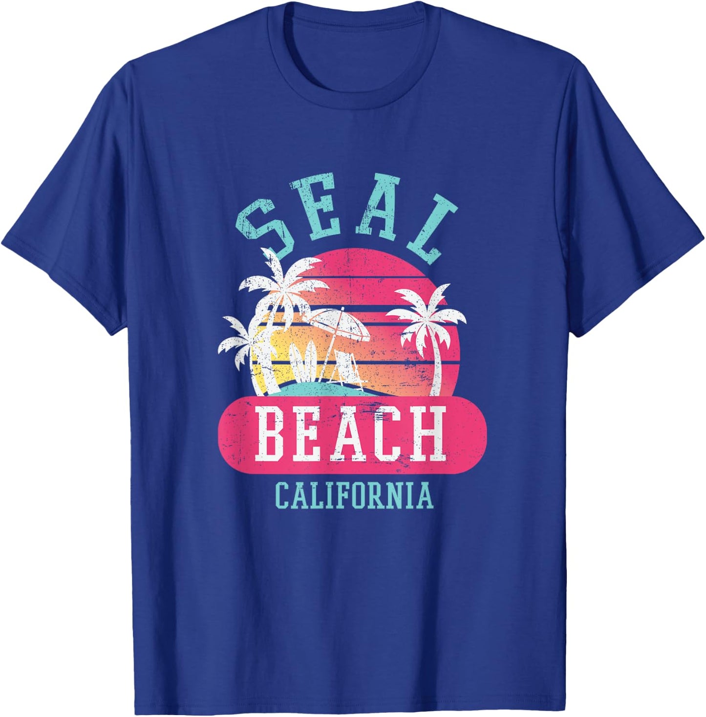 Retro Cool Seal Beach California Beaches T-Shirt - T-Shirt | Royal