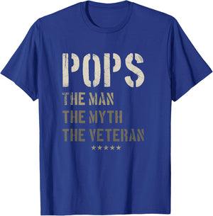 Pops Man Myth Veteran Fathers Day Gift Military Veteran T-Shirt - T-Shirt | Royal
