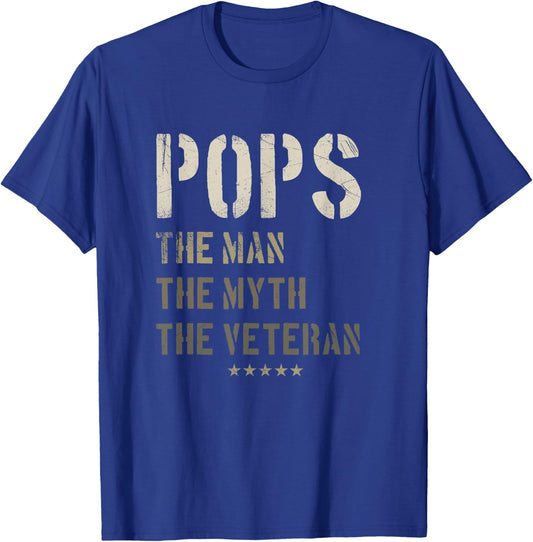 Pops Man Myth Veteran Fathers Day Gift Military Veteran T-Shirt - T-Shirt | Royal