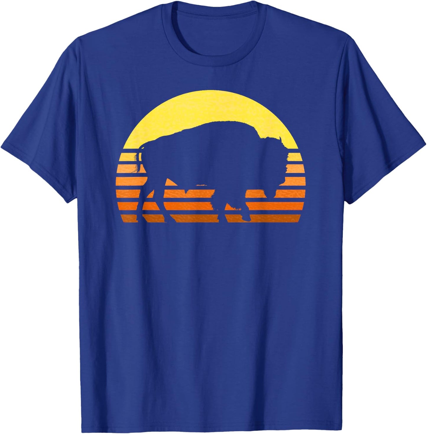 Native American Bison Buffalo Bull Western Indian Retro Sun T-Shirt - T-Shirt | Royal